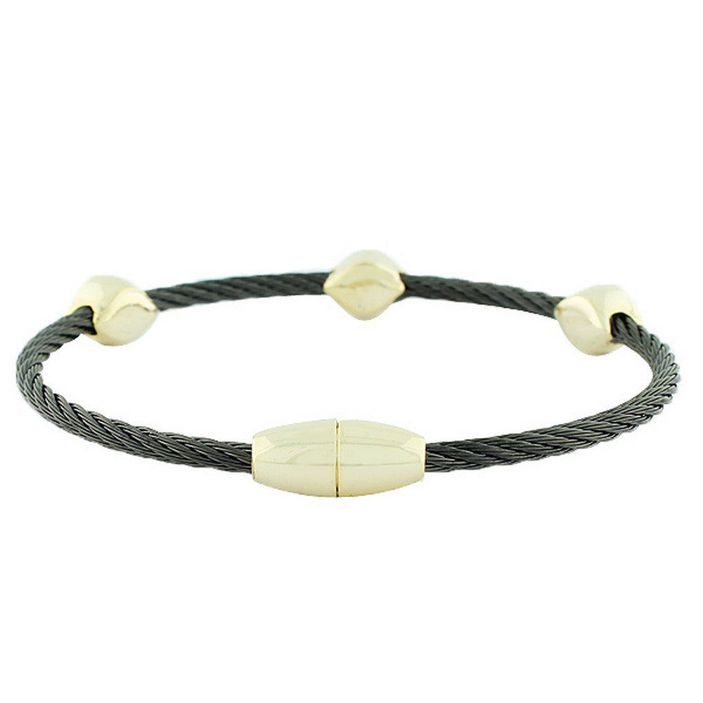 Fashion Alloy Black Yellow Gold-Tone Blue CZ Evil Eye Bracelet