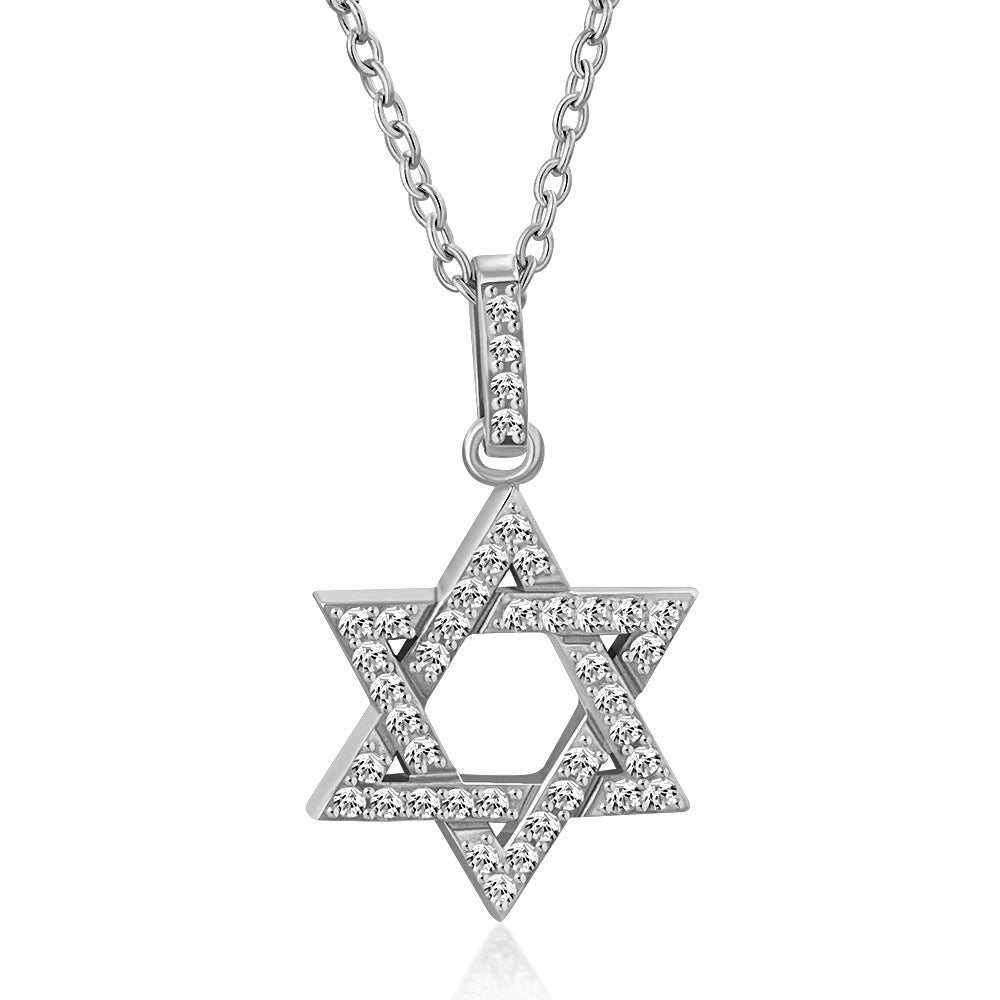 925 Sterling Silver Classic Jewish Star of David CZ Pendant Necklace