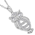 925 Sterling Silver Yellow Gold-Tone White Clear CZ Owl Pendant Necklace