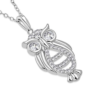 925 Sterling Silver Yellow Gold-Tone White Clear CZ Owl Pendant Necklace