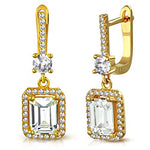 925 Sterling Silver Rectangular Round CZ Drop Dangle Earrings, 1"