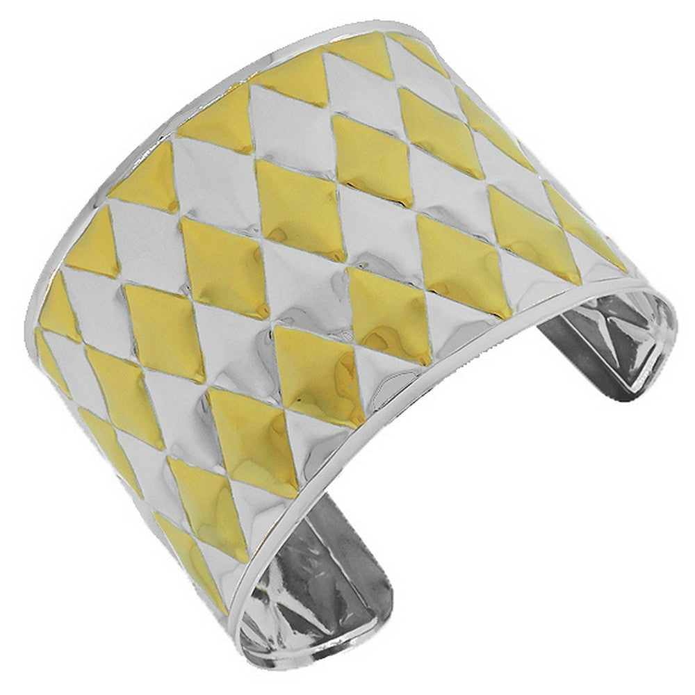 Stainless Steel Multi-Tone Retro Design Open End Wide Cuff Bangle Bracelet