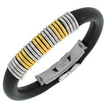 Stainless Steel Black Rubber Silicone Yellow Gold Silver Two-Tone Mens Bracelet