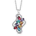 925 Sterling Silver White Clear Multicolor CZ Bright Holiday Pendant Necklace