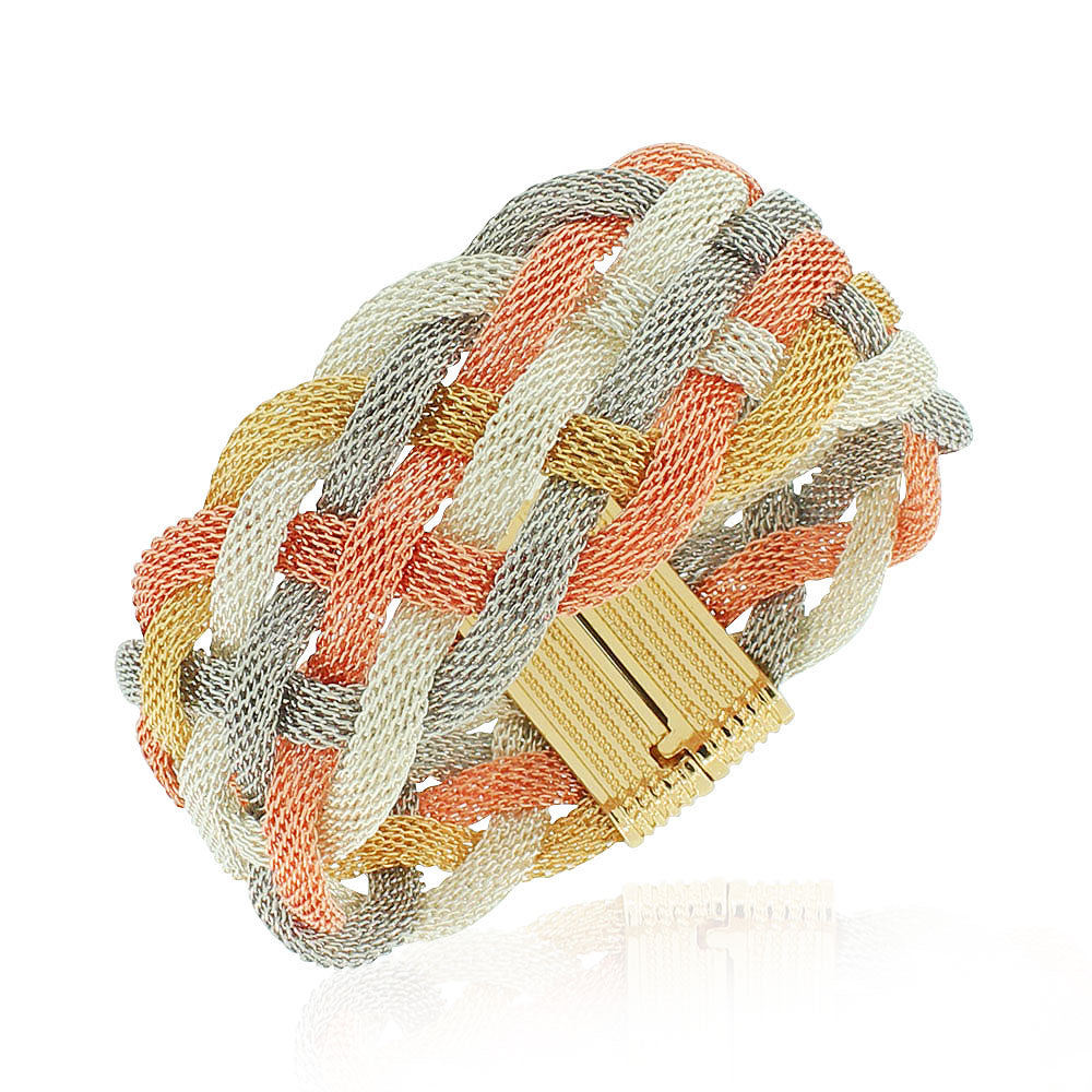 Fashion Alloy Multi-Tone Wide Mesh Bracelet