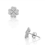 925 Sterling Silver White CZ Clover Flower Small Womens Girls Stud Earrings