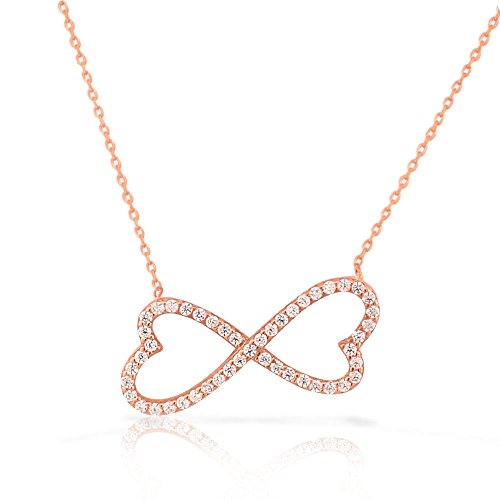 925 Sterling Silver White CZ Love Heart Infinity Necklace
