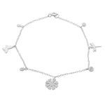 925 Sterling Silver White CZ Dragonfly Flower Womens Girls Link Chain Bracelet