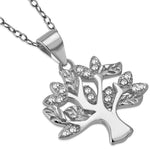 925 Sterling Silver White Clear CZ Tree of Life Pendant Necklace
