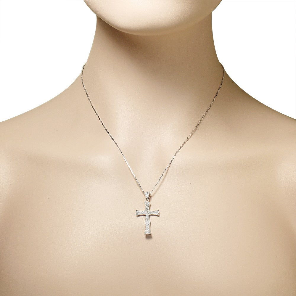 Sterling Silver Womens Classic Cross CZ Religious Pendant Necklace