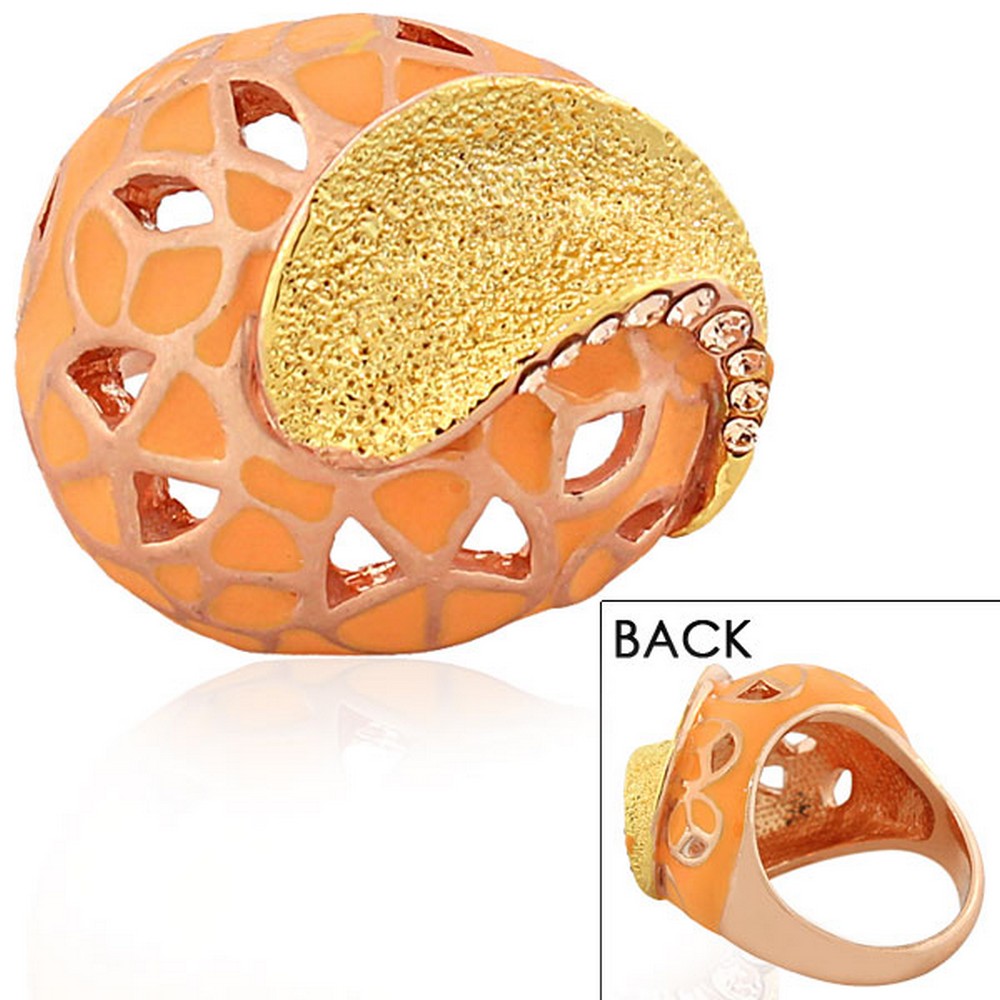 My Daily Styles Fashion Alloy Yellow Rose Gold-Tone Orange Brown CZ Statement Cocktail Ring
