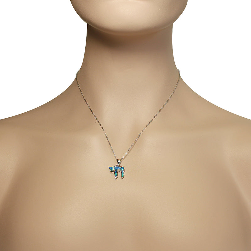 Inlay Opal Chai Necklace Pendant Sterling Silver