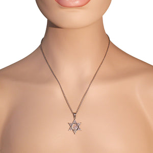 Stainless Steel Silver-Tone Clear White CZ Jewish Star of David Pendant Necklace