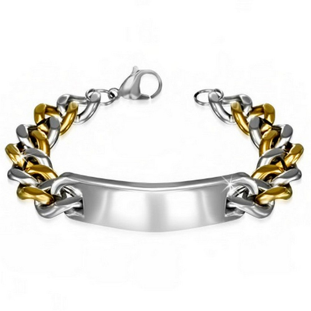 Stainless Steel Two-Tone Mens Classic Link Chain Bracelet
