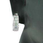 925 Sterling Silver White Baguette CZ Hoop Huggie Earrings