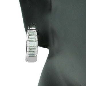 925 Sterling Silver White Baguette CZ Hoop Huggie Earrings