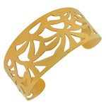 Stainless Steel Yellow Gold-Tone Cut-Out Design Wide Open End Cuff Bangle Bracelet