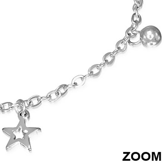 Stainless Steel Silver-Tone Stars Womens Adjustable Link Chain Bracelet