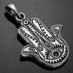 Pewter Silver-Tone Hamsa Hand Protection Men's Pendant Necklace, 19"