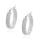 Stainless Steel Silver-Tone Clear CZ Classic Hoop Earrings, 0.8" Diameter