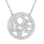 925 Sterling Silver Love Circle Charm White CZ Pendant Necklace