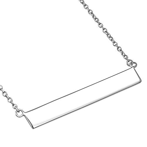 Sterling Silver Polished Sideways Bar Pendant Necklace