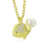 My Daily Styles Adorable 925 Sterling Silver Small Elephant CZ and Simulated Pearl Pendant Necklace - 18" Silver Chain