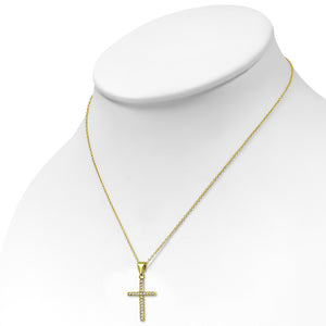 925 Sterling Silver Clear CZ Religious Cross Pendant Necklace, 18"