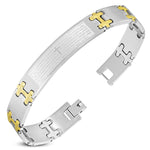 Stainless Steel Two-Tone Padre Nuestro Cross Prayer Mens Link Bracelet