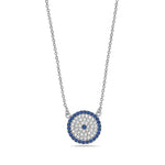 925 Sterling Silver Evil Eye Hamsa White Blue CZ Pendant Necklace
