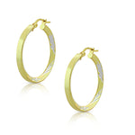 925 Sterling Silver Two-Tone Floral Design Round Hoop Earrings, 0.95"