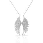 925 Sterling Silver White Clear CZ Large Statement Angel Wings Pendant Necklace, 18"