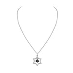 925 Sterling Silver Jewish Star of David Black White CZ Pendant Necklace