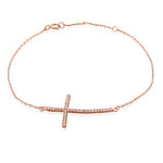 925 Sterling Silver Yellow Gold-Tone Sideways White CZ Cross Link Chain Bracelet