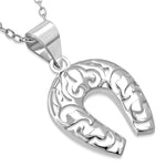 925 Sterling Silver Horseshoe Good Luck Pendant Necklace, 18"