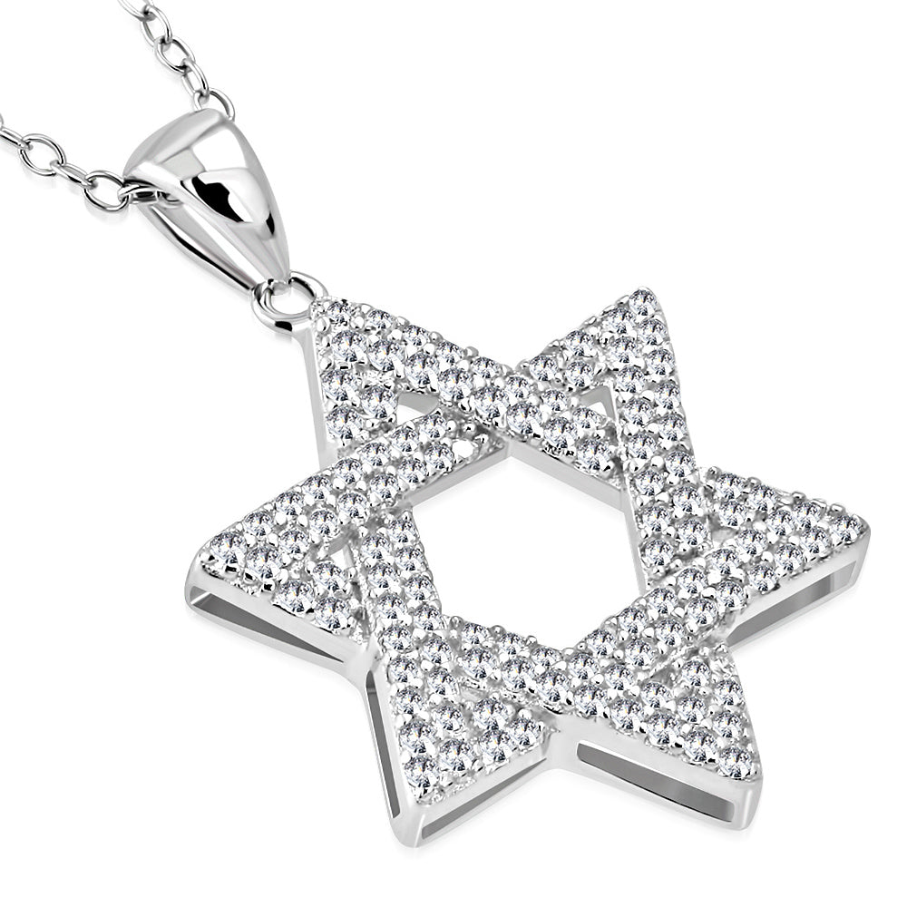 Jewish Star of David White CZ Pendant Necklace