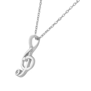 925 Sterling Silver Womens Girls Music Musical Clef CrystalCZ Pendant Necklace