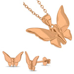925 Sterling Silver Polished Butterfly Pendant Necklace Stud Earrings Jewelry Set, 18"