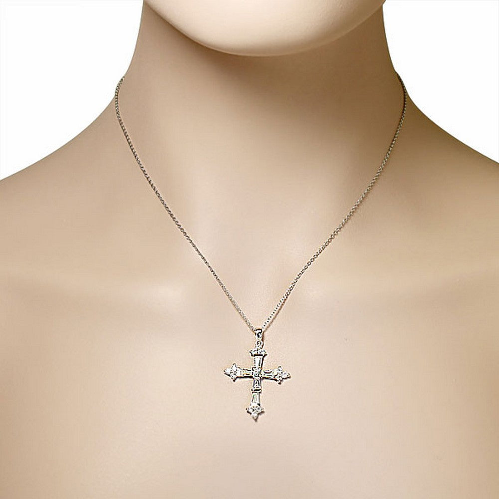 925 Sterling Silver Womens Religious Cross White CZ Classic Pendant Necklace