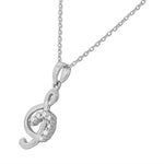 925 Sterling Silver Music Clef Musical Note White CZ Pendant Necklace
