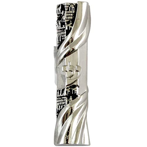 My Daily Styles Metal Nickel Car Mezuzah with Jerusalem Theme Travelers Prayer Scroll Jewish Hoshen Mezuza from Israel 2.5"