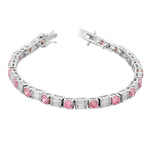 925 Sterling Silver Round Baguette White Multicolor CZ Classic Tennis Bracelet