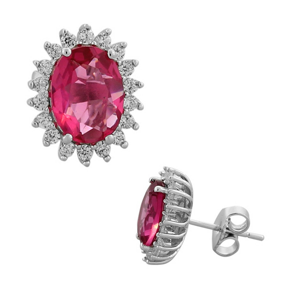 925 Sterling Silver Multicolor White CZ Oval Womens Stud Earrings