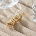 My Daily Styles Gold Tone Plated Mezuzah Pendant Necklace with Blue & White CZ Stones – Jewish Mezuzah Scroll Pendant with Filigree Design – Elegant Judaica Jewelry