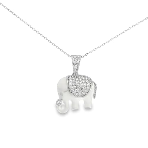 My Daily Styles 925 Sterling Silver CZ and White Enamel Elephant Pendant