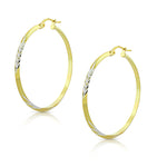 925 Sterling Silver Two-Tone Floral Design Round Hoop Earrings, 1.50"