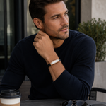 Stainless Steel Black Leather Rose Gold-Tone Silver-Tone Men's Bracelet