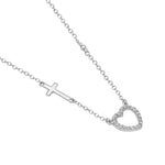 925 Sterling Silver Love Heart Cross Charm White Pendant Necklace