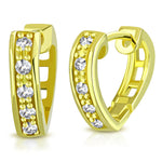 925 Sterling Silver Yellow Gold-Tone Clear CZ Hoop Huggie Earrings