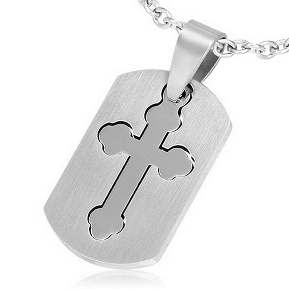 Stainless Steel Silver-Tone Religious Cross Pendant Necklace